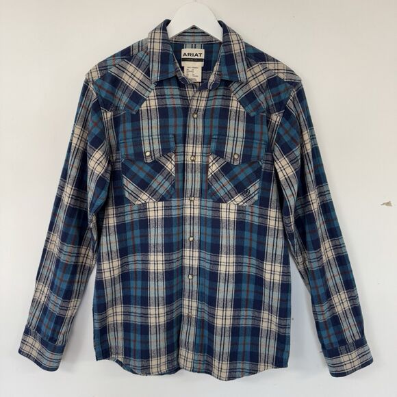Ariat Huntleigh Retro Plaid Long Sleeve Snap Western Flannel Shirt Small Blue - Picture 2 of 14